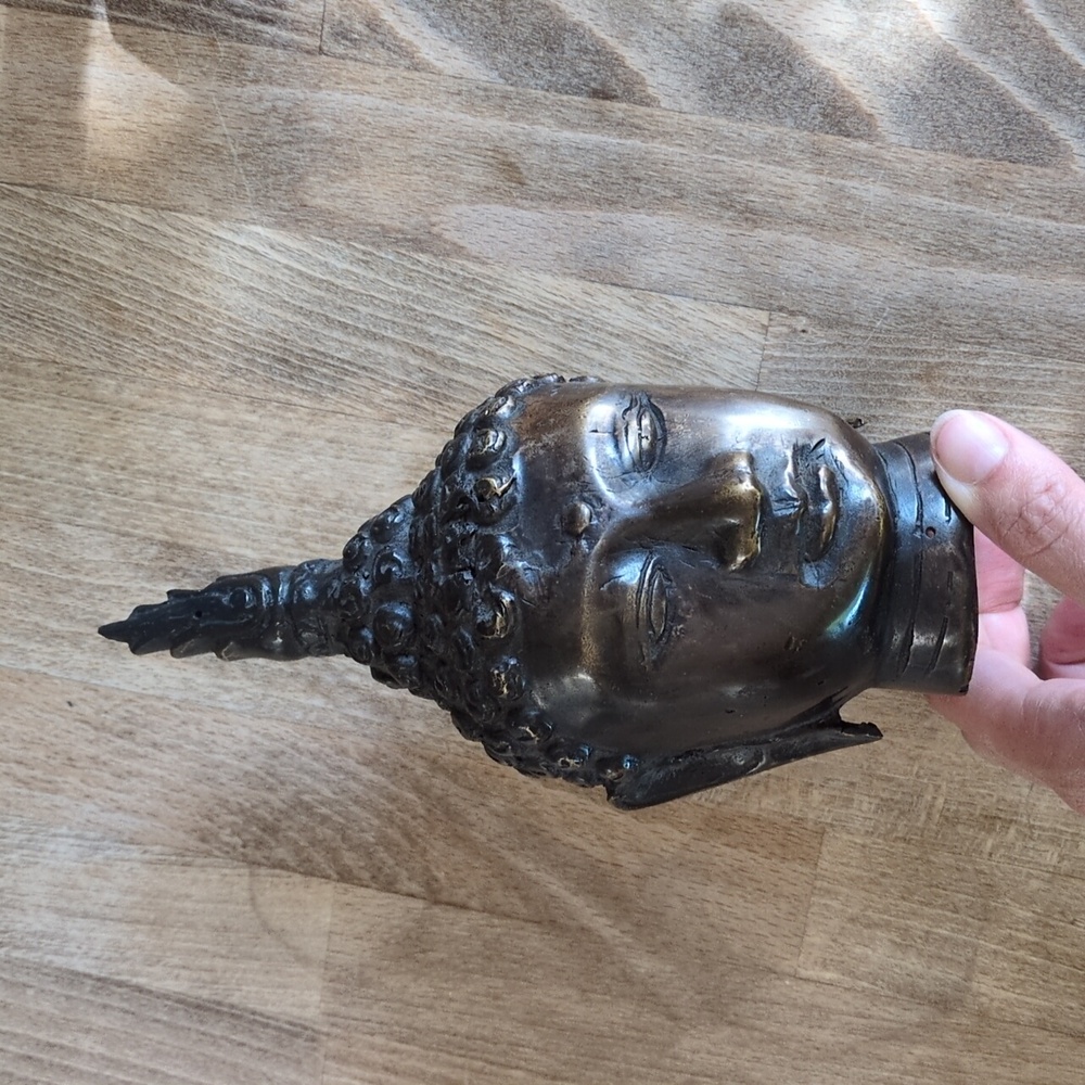 Bronze Buddha Head Sculpture - Picture 2 of 5